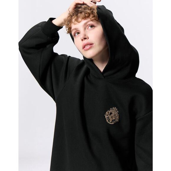 GU (Uniqlo) x Harry Potter Embroidered Logo Sweat Hoodie Dress in Black - Picture 2 of 15